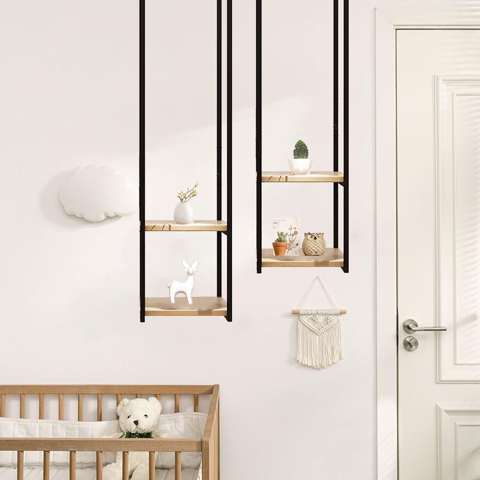 Étagère de rangement au plafond suspendue bois et métal noir 30cm