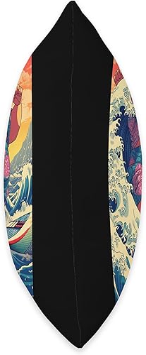 Miniatura 2 de Funny Sumo Wrestler Surfing on Kanagawa Wave - Almohada de 16 x 16 pulgadas, multicolor