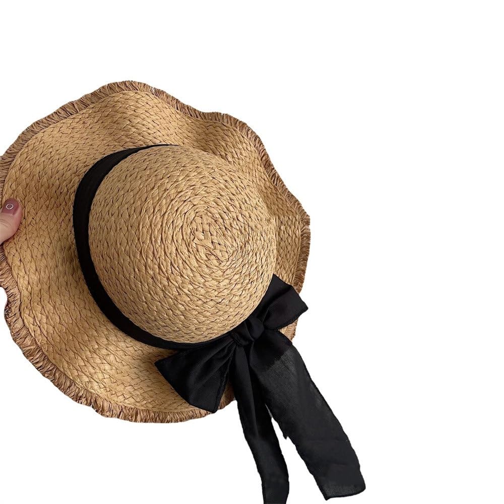 Cappello di Paglia Traspirante per Bambini Cappello da Sole Estivo da Spiaggia for Bambini, Grande Cappello di Paglia con Fiocco, 52 cm