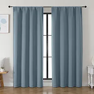 Simplebrand Ava Stone Blue Blackout Curtains for Bedroom 84 Inch Length 2 Panels Set, Solid Thermal Insulated Privacy Living Room Window Treatment Curtains Blackout Drapes, W50 x L84 Inch, Stone Blue