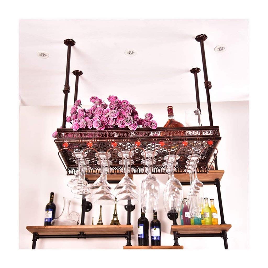 Casier à vin suspendu de luxe avec strass, porte-bouteilles et verres en métal bronze