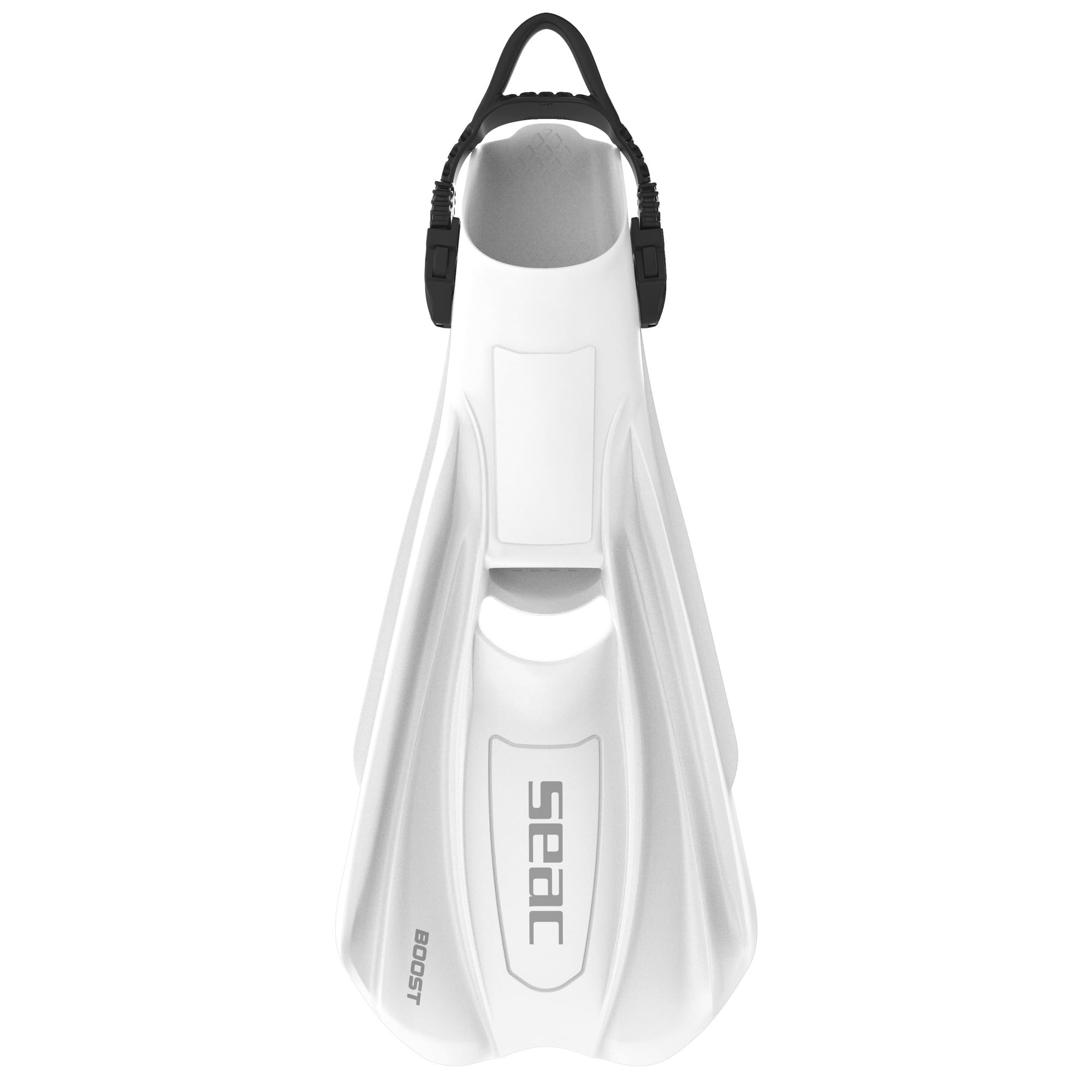 SEAC BOOST – Pinne da Snorkeling e Sub con Cinturino Sling Ultra Confortevole | Da Usare Anche Senza Calzari o Calzini | Extra Leggere, Antiscivolo, Bianco