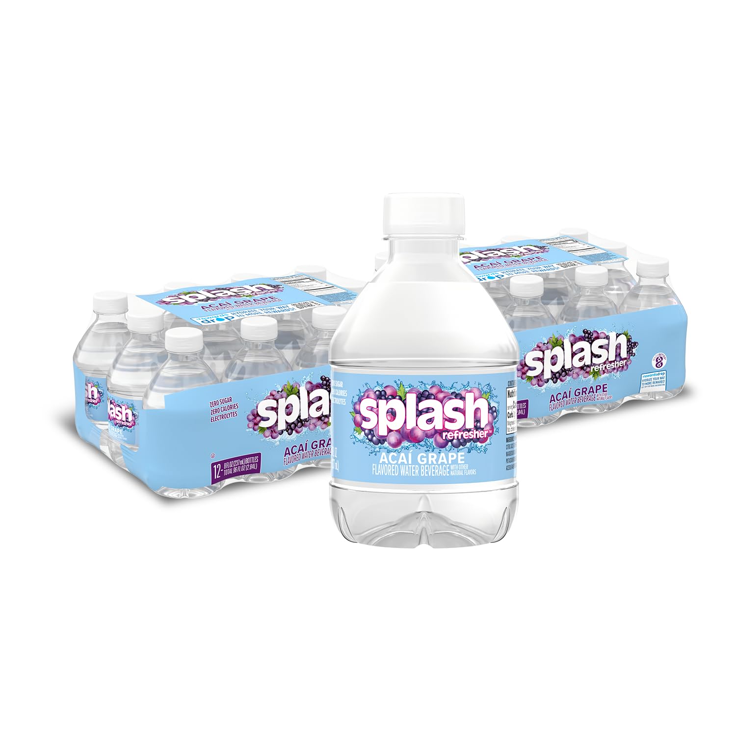 Splash Blast – Bebida de agua saborizada, sabor a uva Acai, botellas de plástico de 8 onzas líquidas, paquete de 24