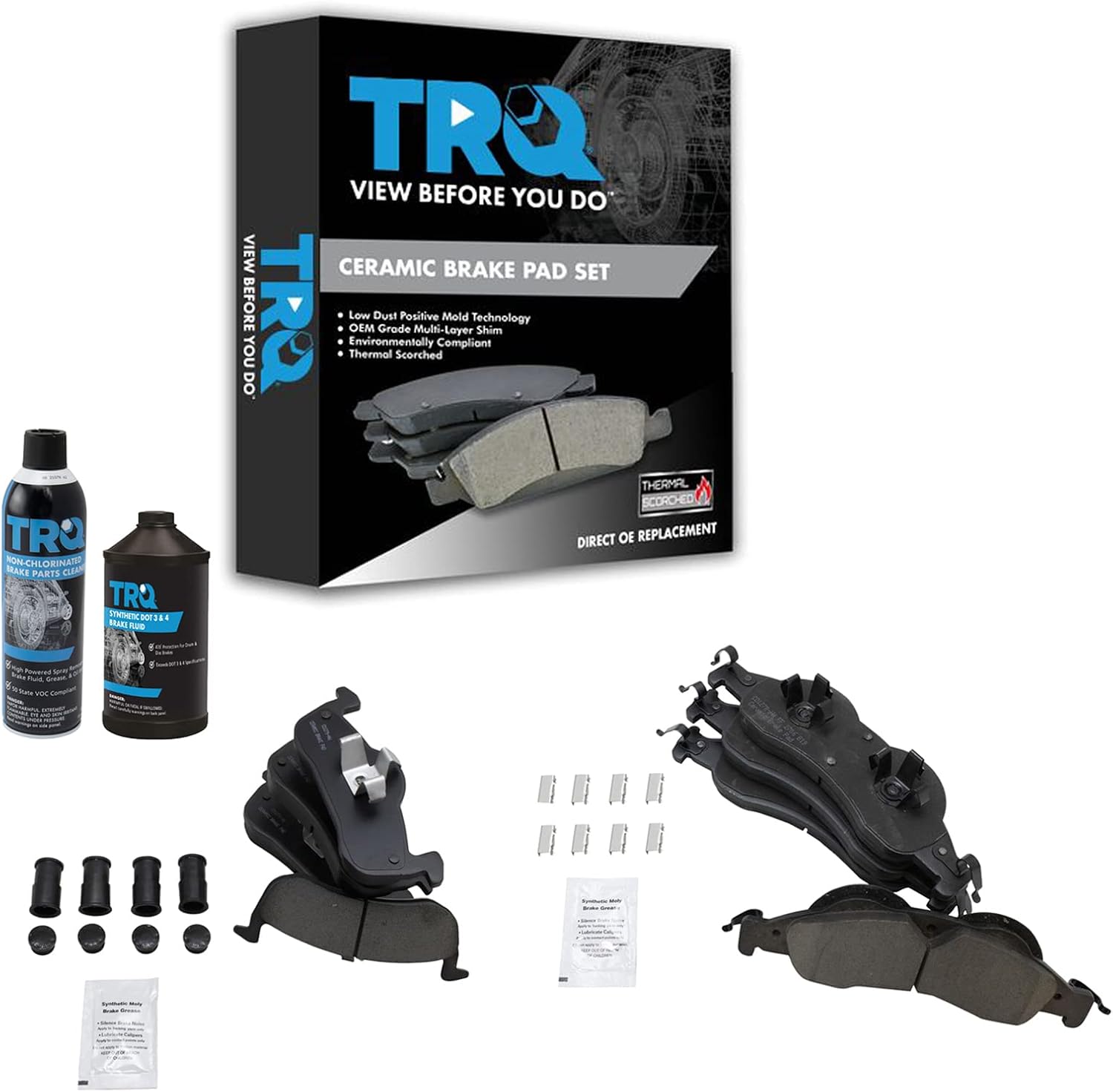 TRQ Front & Rear Brake Pads Brake Chemical Kit Ceramic Compatible with 2007-2009 Ford Expedition Lincoln Navigator