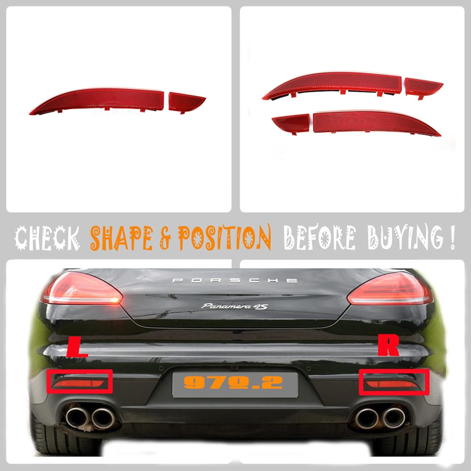 2in1 Rear Reflector for 14-16 Porsche Panamera 970 970.2 Fit Basic Turbo GTS Sport S 3.0L 3.6L 4.8L 2014 2015 2016 bumper Left Right Driver Side 97063148701 97063148901 (Left)