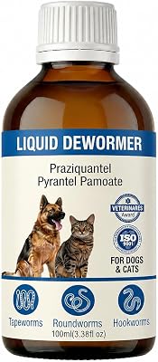 Dog & Cat Dewormer, Liquid Dewormer for Dogs & Cats -8Weeks+, Cat Wormer for All Worms, Removes Roundworm & Hookworm (Pyrantel Pamoate), for Pets 6-60 lbs and Over, 3.5 fl oz