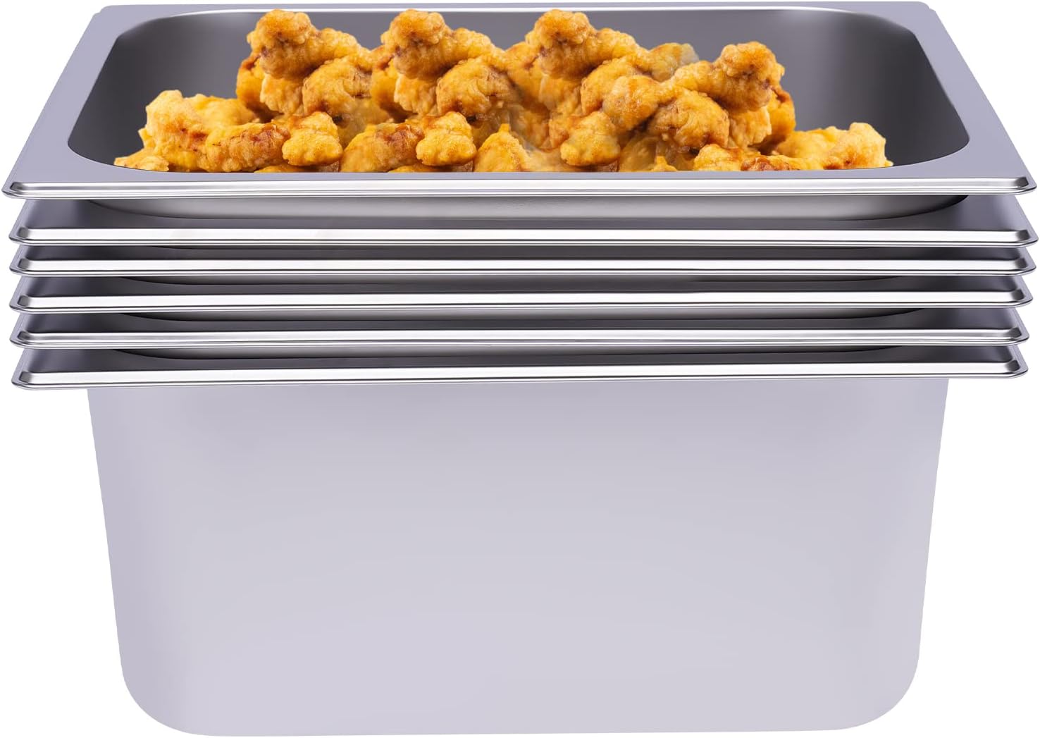 Steam Table Pans 6-Pack 4/6 inch Deep Stainless Steel Hotel Pan Full Size Anti-Jamming Table Pan Tray for Food Commercial Catering Pans for Cafeterias, Hotel and Restaurant (6 inch deep)