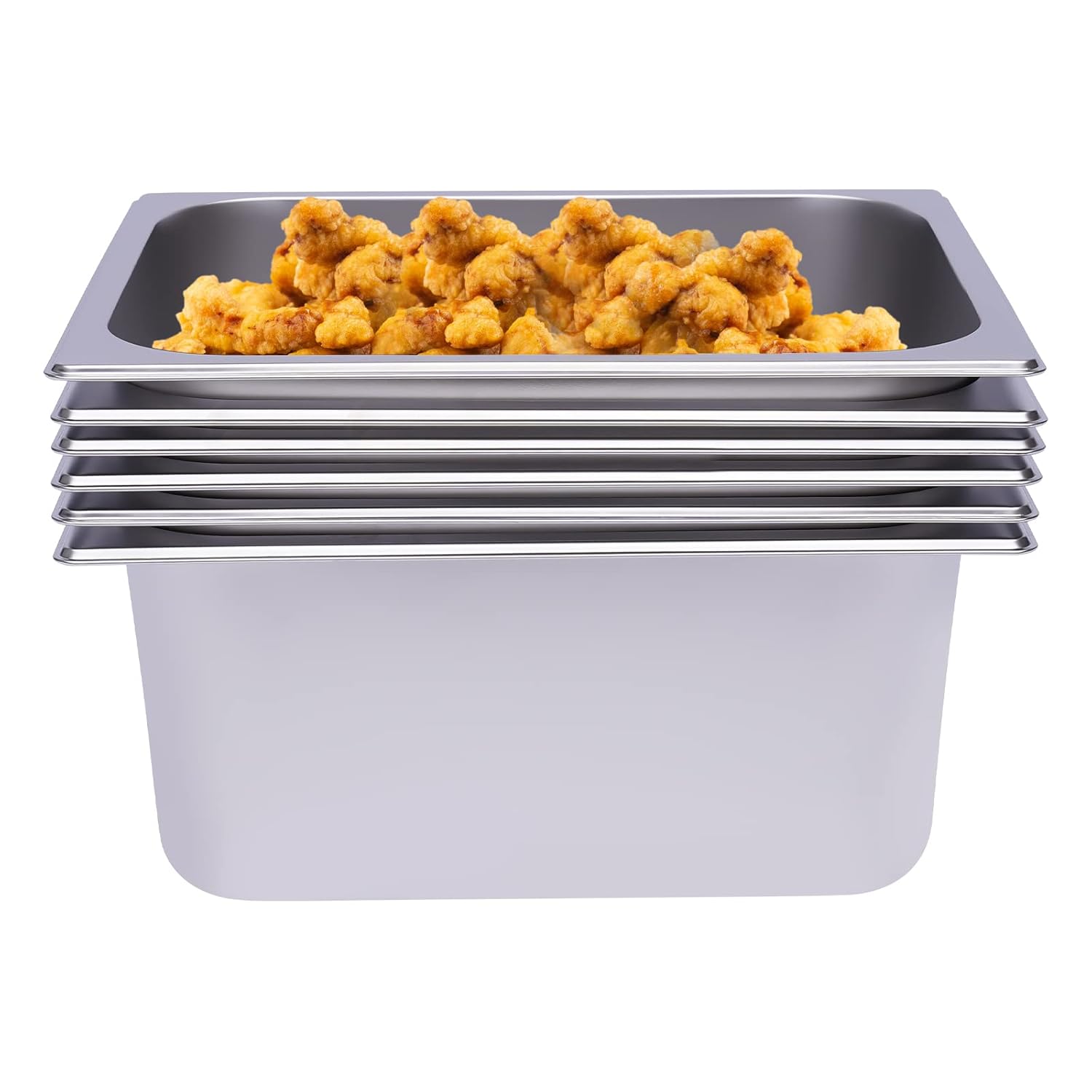 6-Pack of Stackable Stainless Steam Table Pans, Hotel Restaurant Food Supply Steamer, Used in Restaurants, Hotels and Dessert Shops for Food Storage & Display (Large)