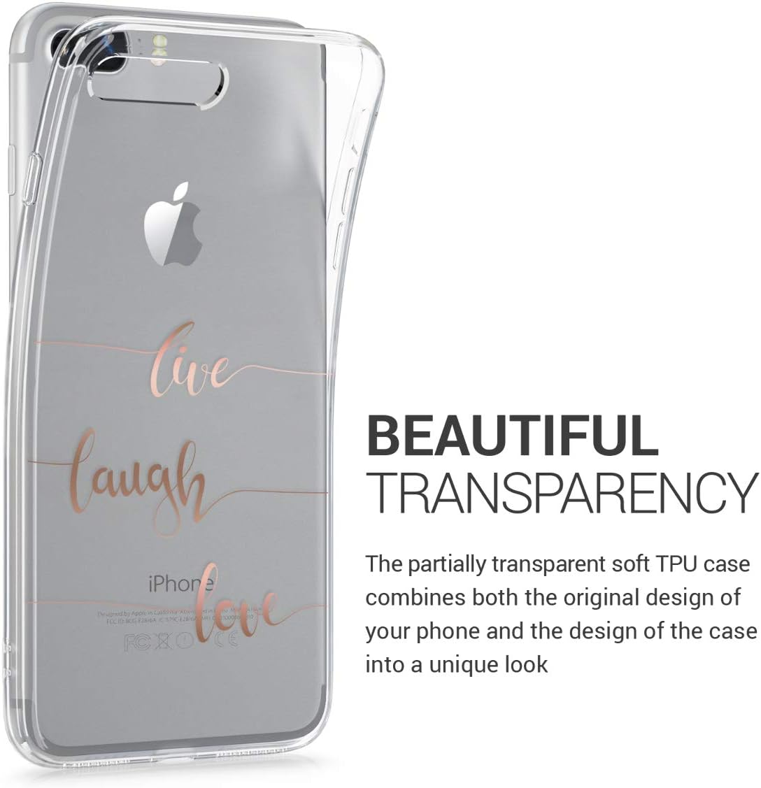 kwmobile TPU Case Compatible with Apple iPhone 7 Plus/iPhone 8 Plus - Case TPU Phone Cover - Live, Laugh, Love Rose Gold/Transparent