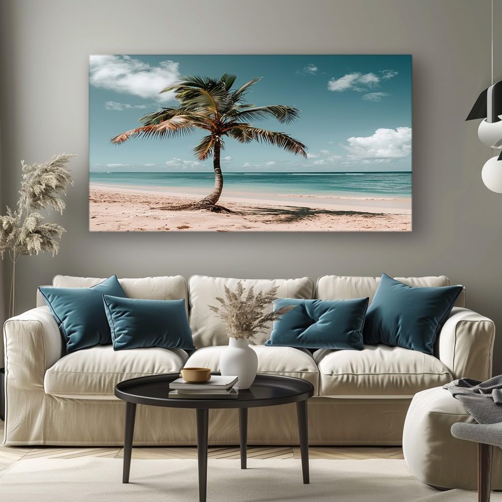 MKBKLI Living Room Wall Art Beach Coconut Tree Modern Canvas Artwork, Large Decorative Print for Walls, Bedroom, Hallway and Home Decoration 60x120cm