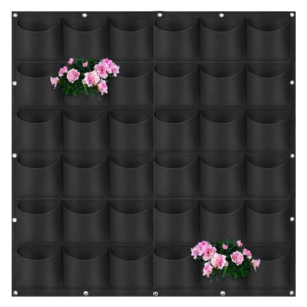 Planting Bags, Wall Plant Bags, Hanging Plant Bags, Felt Pockets Plants, Plant Grow Bag, Vertical Flowers (Black)