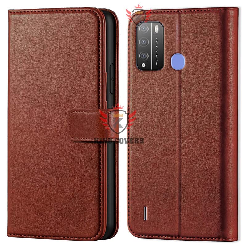 KING COVERS® Shock Proof Flip Case Back Cover for Itel Vision-1 Pro| Sport (Flexible | Leather Finish | Card Pockets Wallet & Stand | Brown)