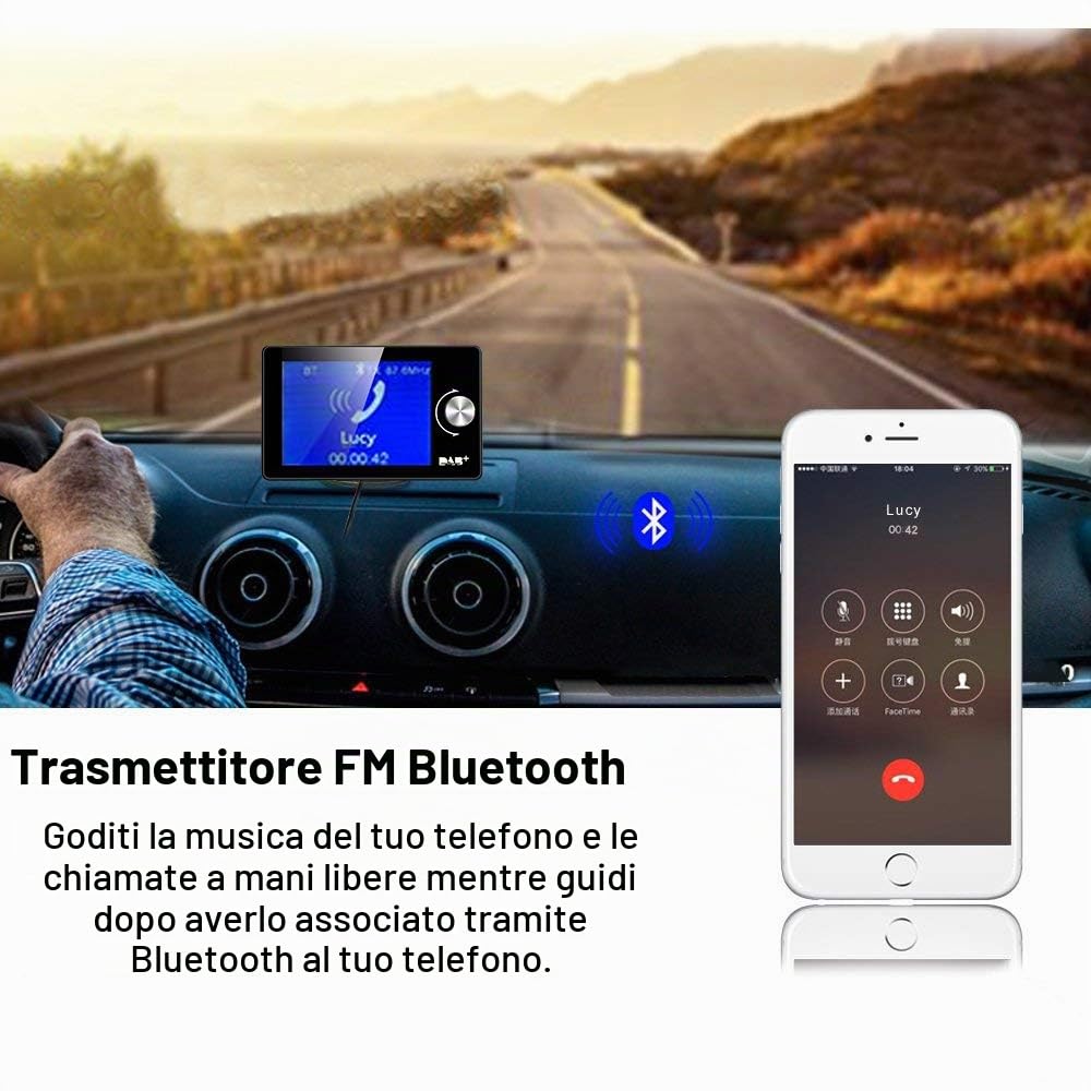Adattatore Radio DAB 2.8 Pollici con FM Bluetooth e Vivavoce AUX USB TF | Schermo a colori con trasmettitore FM supporto AUX IN OUT e riproduzione da U Disk e TF Card