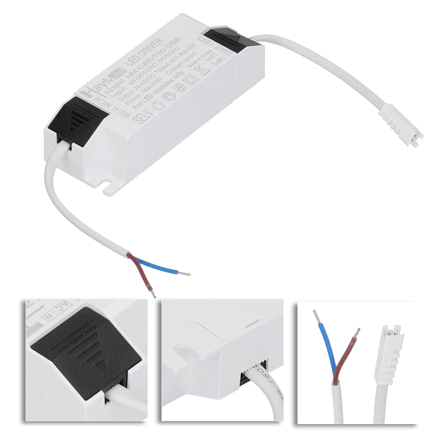 Garosa 30W LED Driver Constant Current 750mA for LED Strip AC85-265V Input DC24-40V Output Universal Power Supply ABS Housing Dimmable Compatible with LED Light Strips