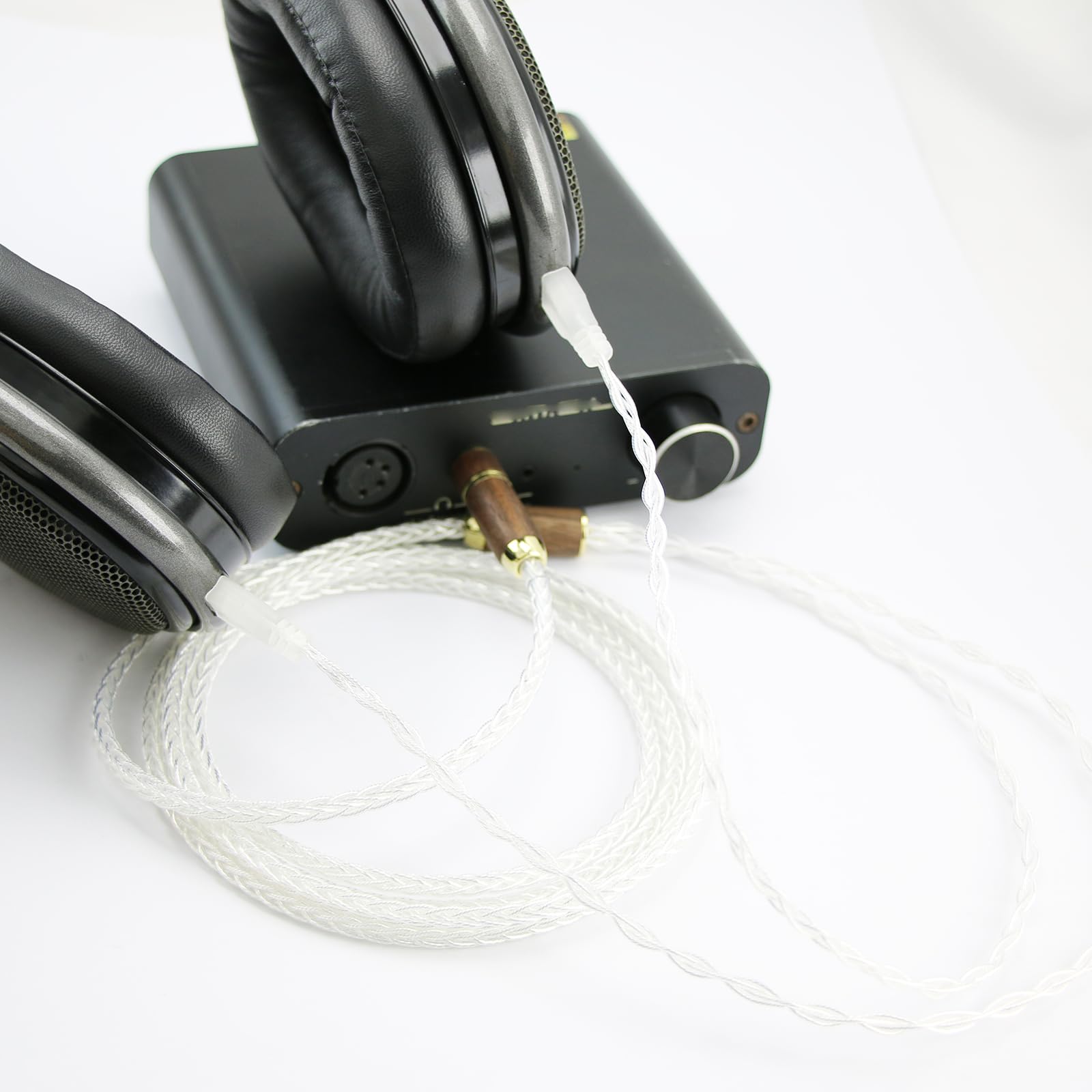 NewFantasia Cavo audio di ricambio compatibile con cuffie Sennheiser HD650 HD600 HD580 HD660S HD660S2 HD58X HD6XX 6N OCC rame placcato argento cavo guscio in legno di noce adattatore 3,5 mm/6,35 mm