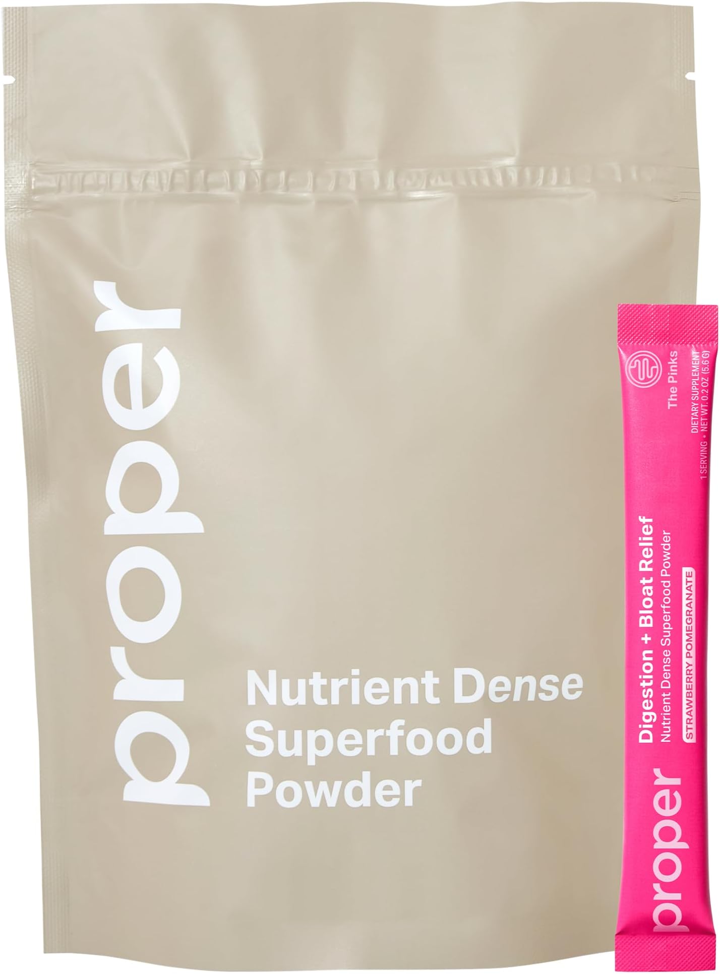 Proper, The Pinks Digestion and Bloat Relief. Drink Mix with Gut Health Probiotics, Prebiotics, Beet Root & Enzymes for Digestive Support. Bloating and Microbiome Supplement for Women and Men
