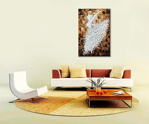 Miniatura 2 de Paimuni Pinturas al óleo de Dancing Lady pintadas a mano atractivas mujeres bailarinas en vestido rojo, lienzo de pared listo para colgar decoración