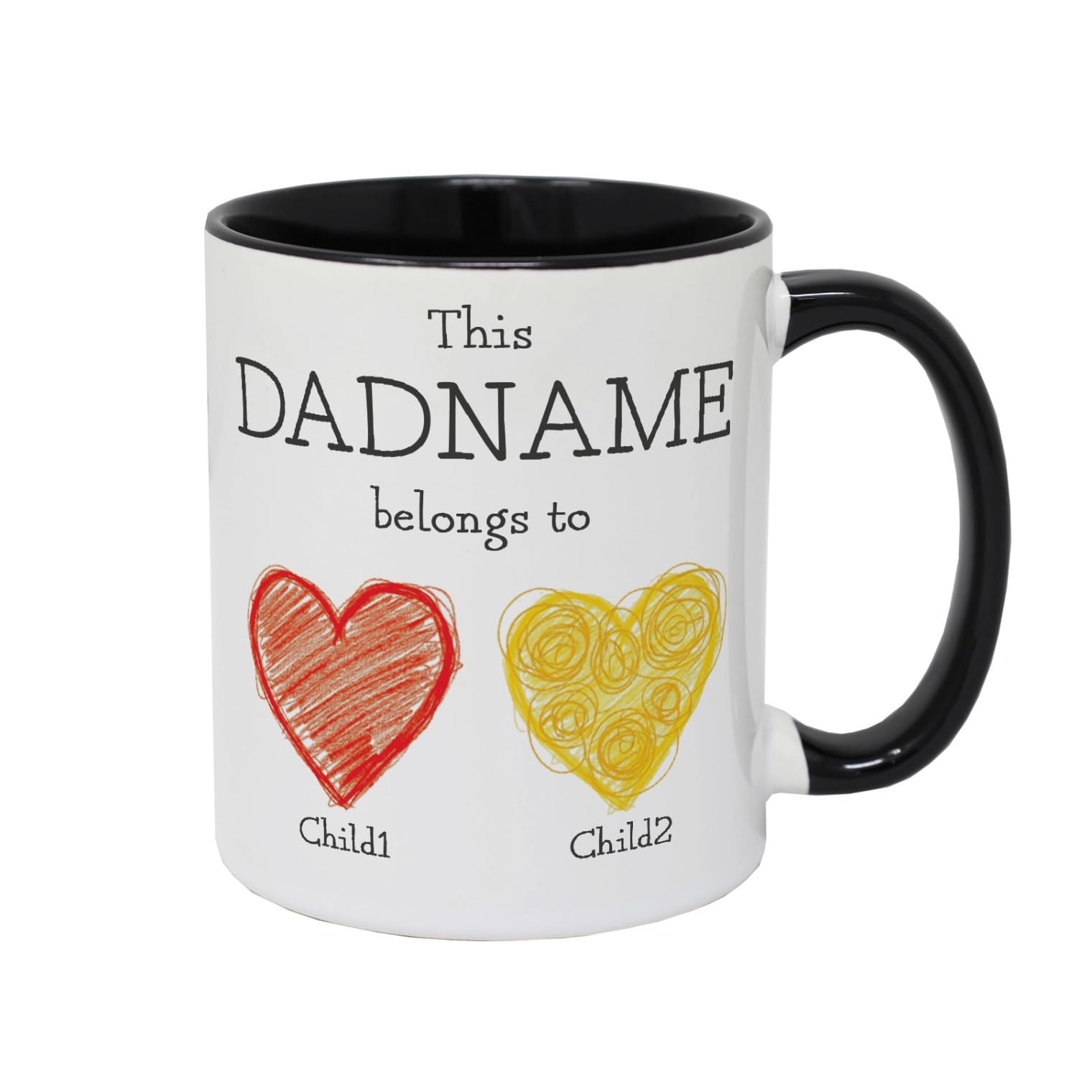 Personalised Daddy 2 Children Mug - Dad Mug from Children - This Daddy Belongs to Thoughtful Ceramic Coffee Mug for Father’s Day - 11oz White Mug - UK Handmade Gift