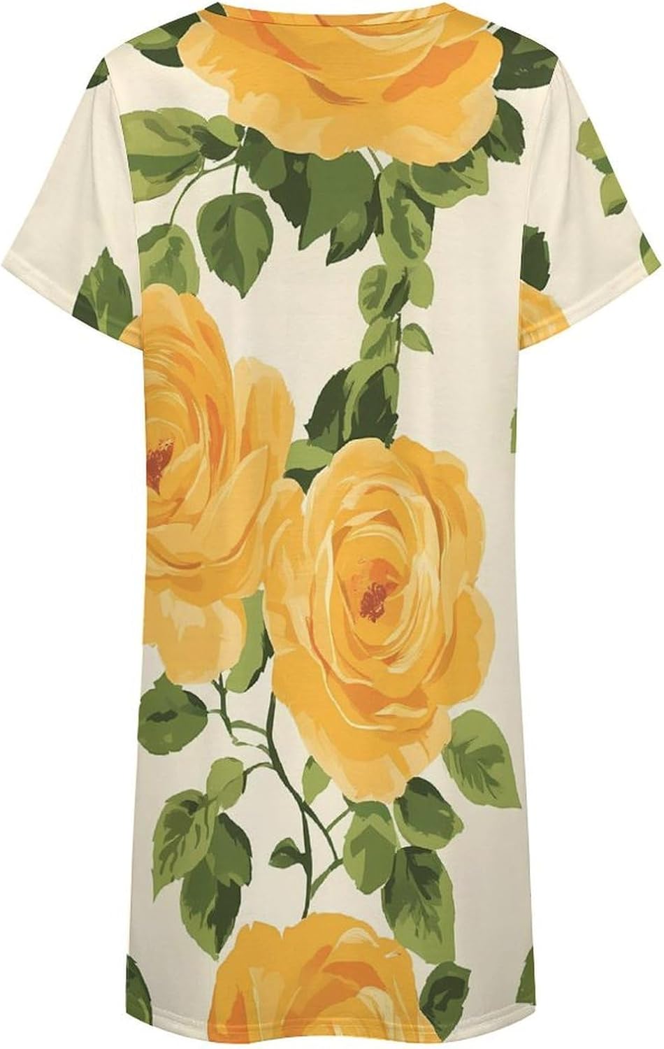 Yellow Rose Casual Nightgowns for Women Short Sleeve Sleepshirt Soft Crewneck Pullover Nightdresses
