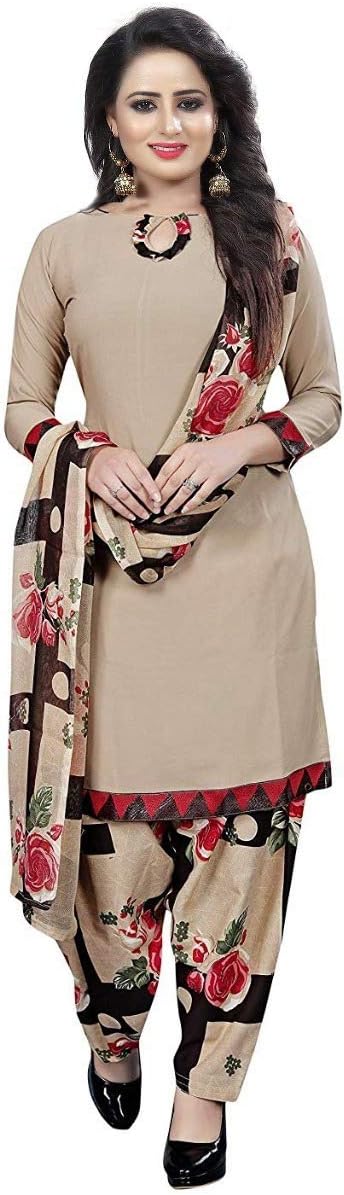 Pink Wish Women's French Crepe Unstitched Salwar Suit Material (ADMIRING CHIKU_Beige_Free Size)