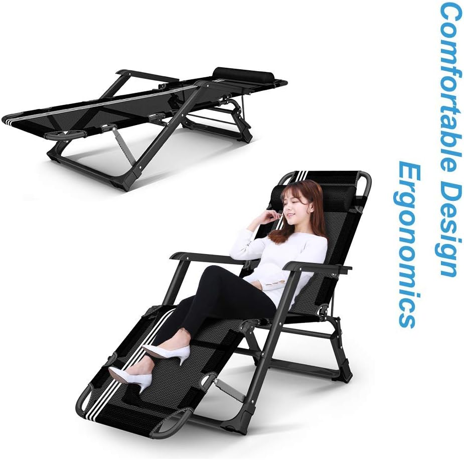 Generic Black Folding Zero Gravity Recliner Patio Lounger Chairs with Padded Cushion | Reclining Lawn Chairs Folding Heavy Duty | Outdoor Deck Chairs Lounge Chair for Adults Yard Pool Vision