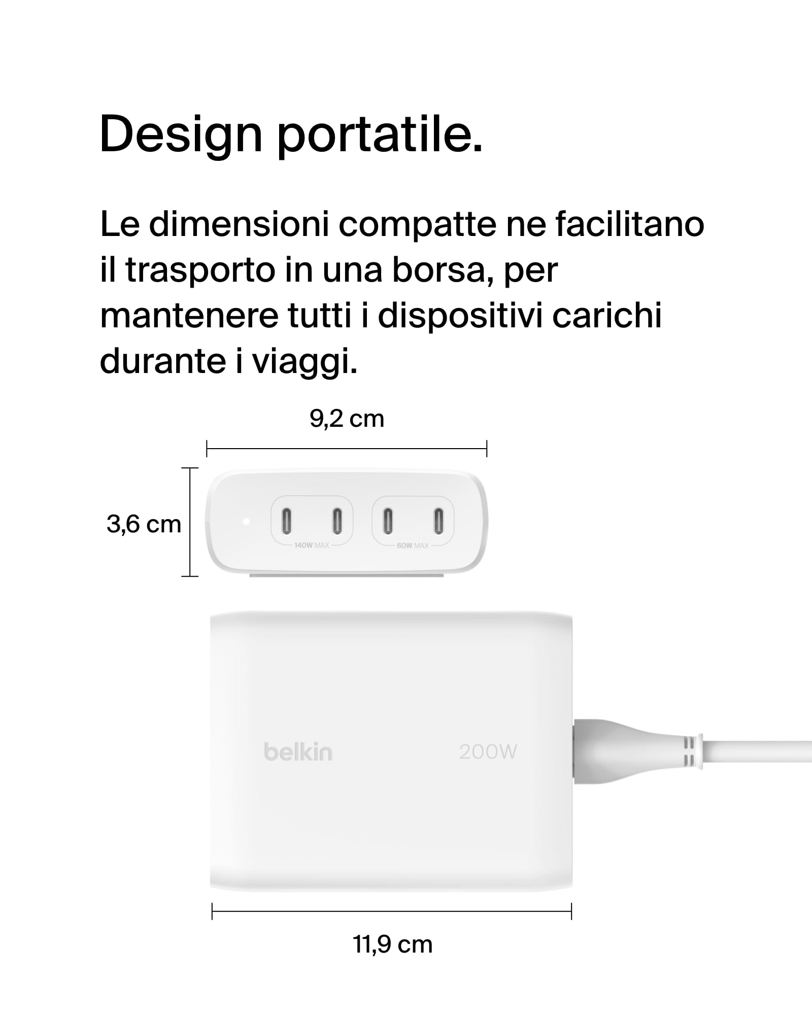 Belkin BoostCharge Pro Caricabatteria multiporta da parete GaN 200 W, 4 porte con ricarica rapida USB-C PD 3.1, cavo da 1,5 m, per MacBook Pro, iPhone 16, iPad Pro, Galaxy S24, Google Pixel ecc.