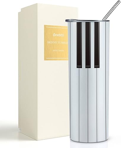 Onebttl Regalos de piano para mujeres, hombres y amantes del piano, llave de piano negra, vaso aislado de acero inoxidable de 20 onzas  20.0 fl oz