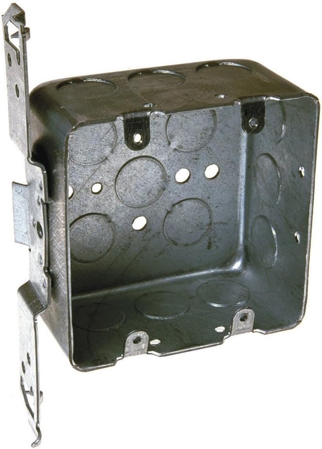 Hubbell-Raco 681 2-Device, 2-1/8-Inch Deep, 1/2-Inch Side Knockouts, Wood/Metal Stud Bracket 4-Inch Square Switch Box, Drawn - Electrical Boxes - 