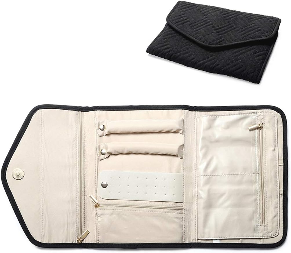 RWCCCRWS Jewelry Box Jewelry Box Black Jewelry Organizer Bag Foldable Travel Jewelry Roll Case with Zipper Pocket Compartments Storage Bag for Women Jewelry case Organizer (Color : Black)