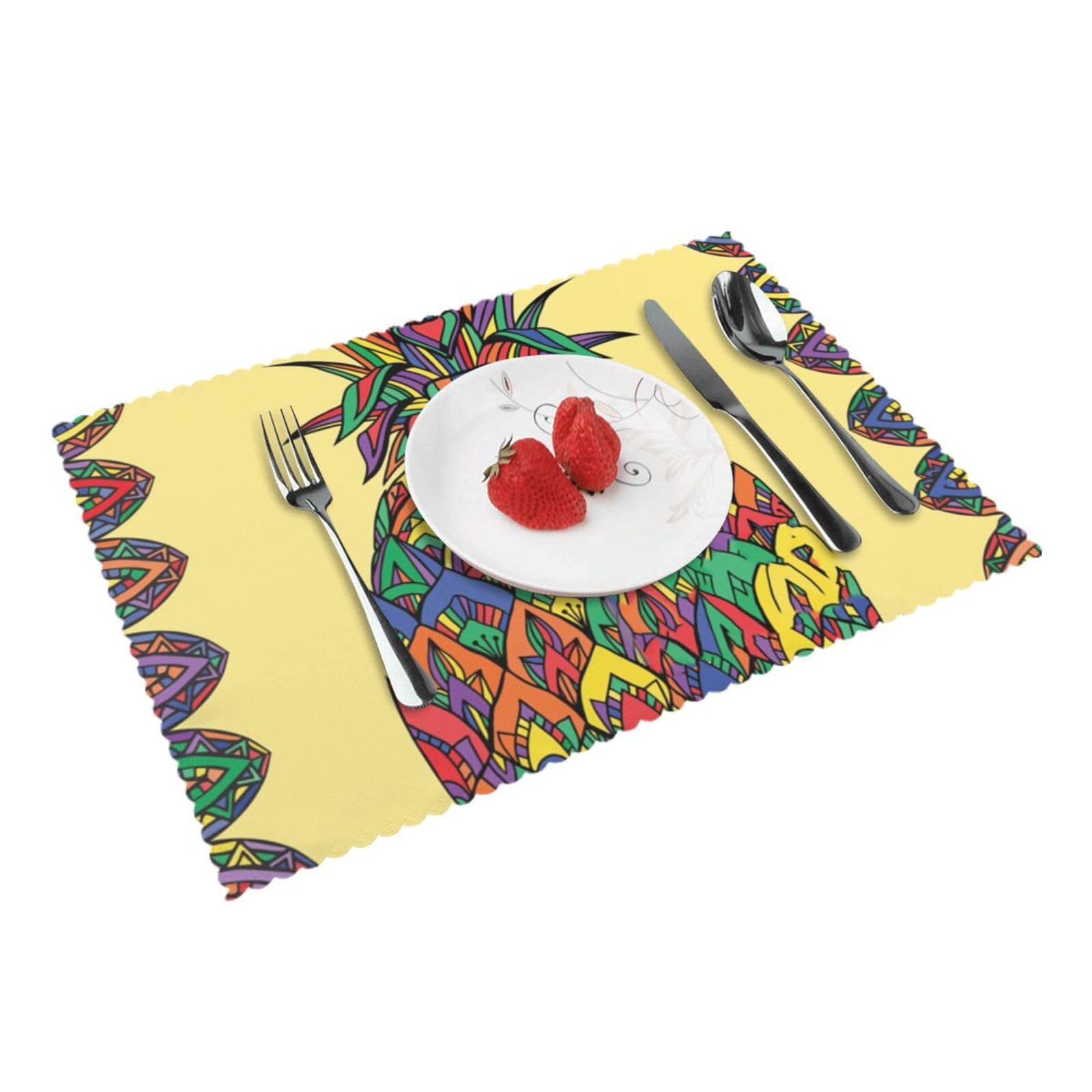 4 PCS Heat Resistant Placemat 45x30 CM, Rainbow Pineapple Printed Non-Slip Place Mats for Kitchen Dining Table Indoor Outdoor