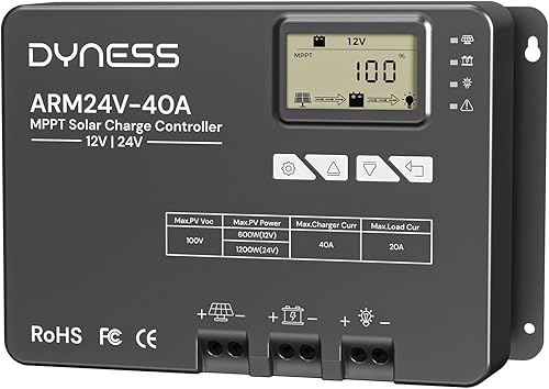 Controlador de carga solar MPPT de 40 A, entrada de 12 V/24 V CC, monitoreo en tiempo real de aplicación con Bluetooth 5.0, pantalla LCD ajustable