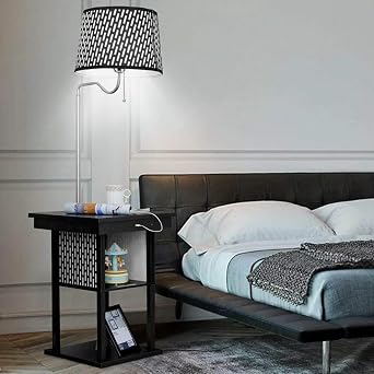 Brightech Madison w. Table & Lamp Combo, Desk Lamp with Wireless Charging Pad and USB Port, Bedside Reading Lamp, Nightstand Lamp with LED Bulb for Bedroom, Living Room, Office - Classic Black