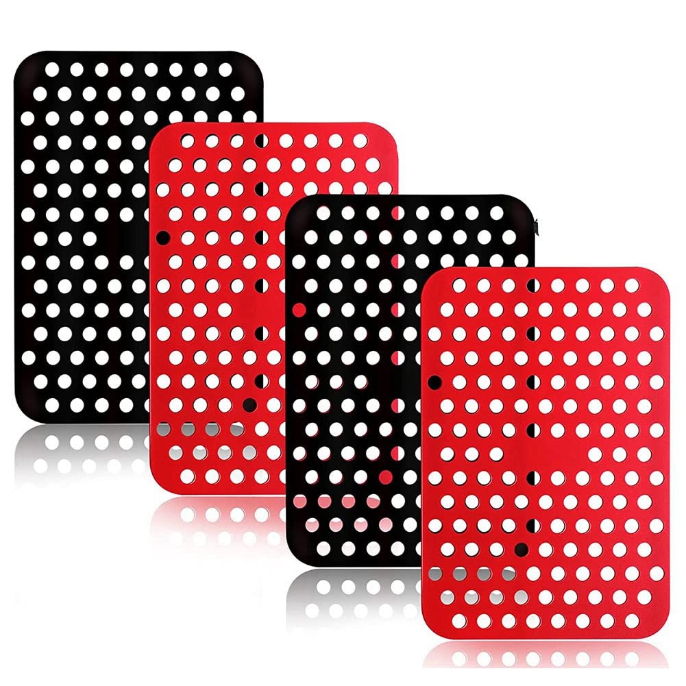 Myingaou Black&Red Reusable Silicone Air Fryer Liners For Ninja Foodi Dual Air Fryer Dz201, Non-Stick Air Fryer Accessories Parchment Paper