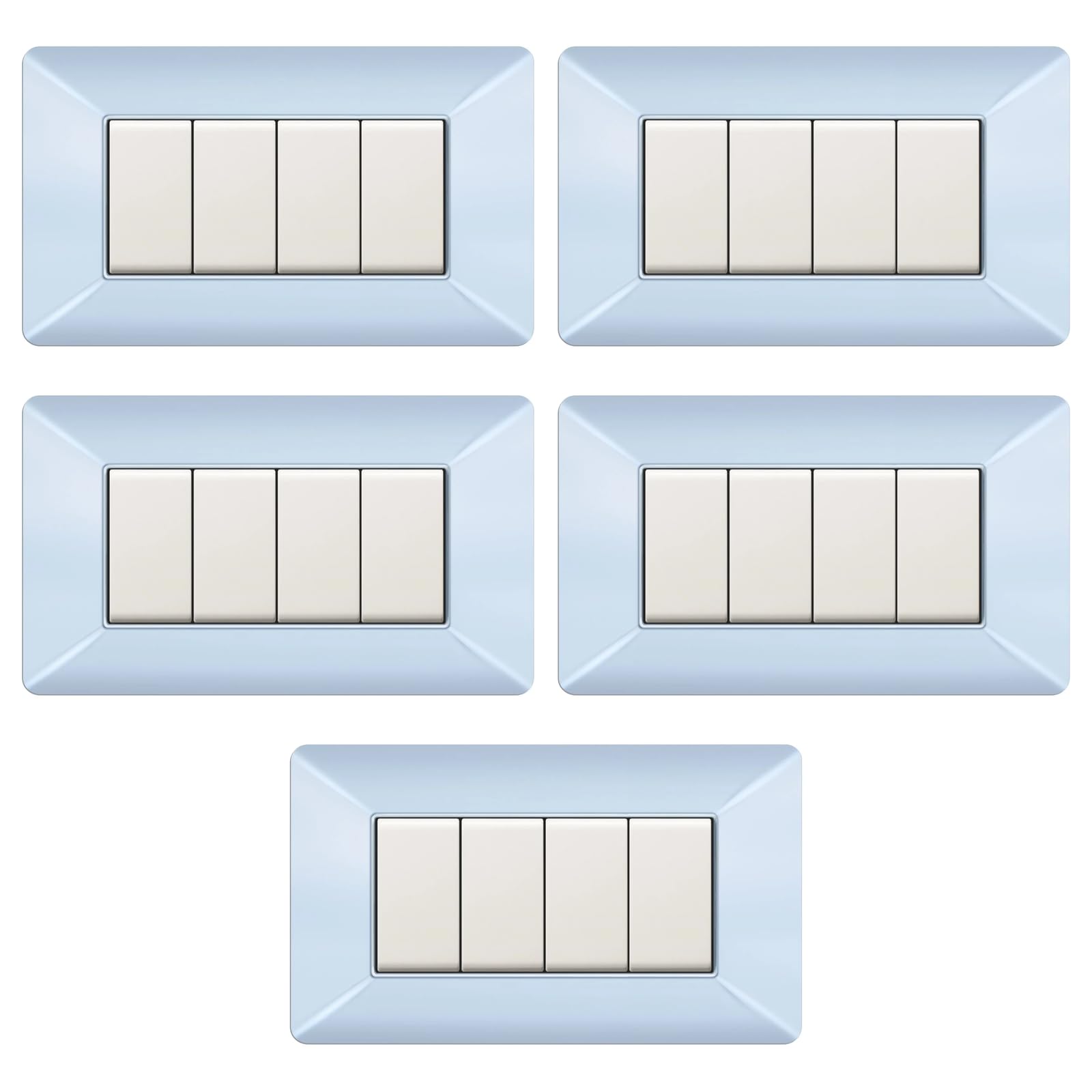 Plaque BTicino Matix compatible : lot de 5 plaques 4 modules bleu pastel en plastique italie