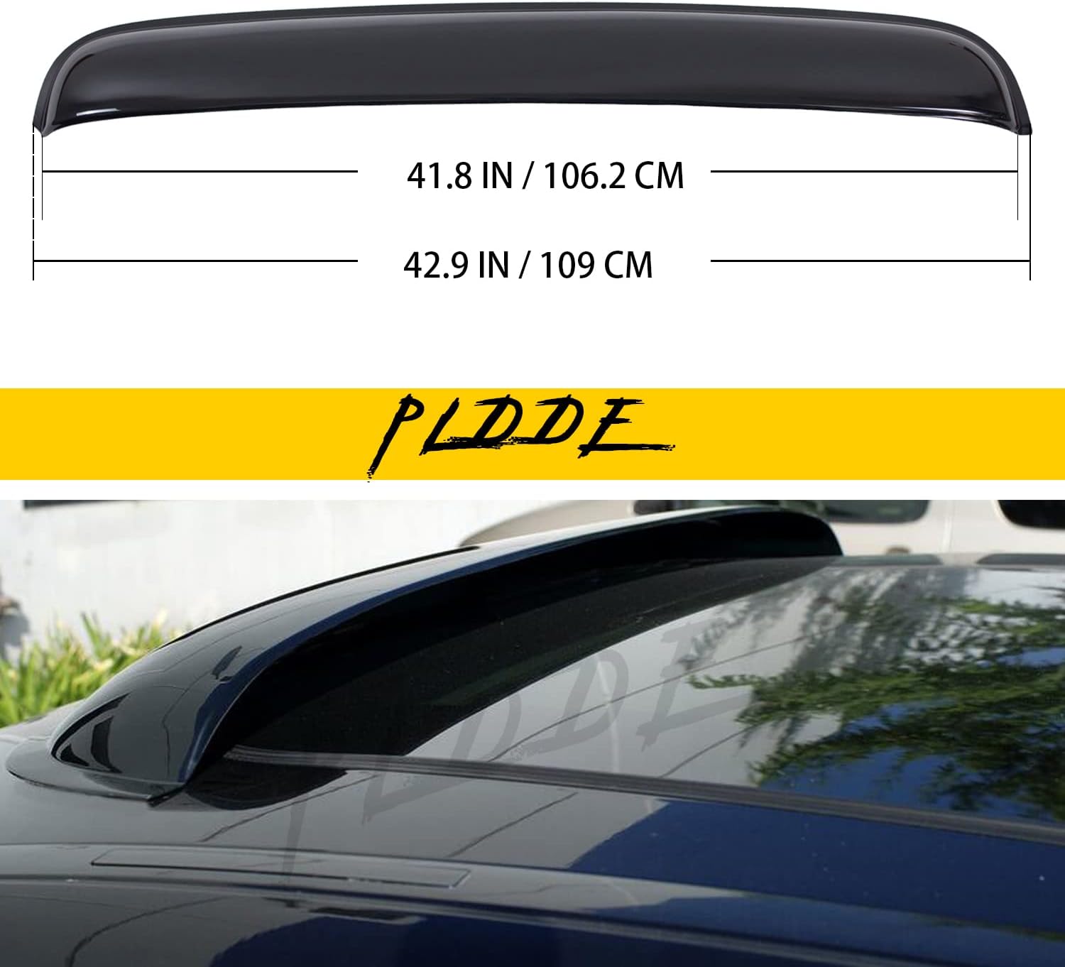 Set of 1 43" / 110cm (42" Between The Inner Edge) Sun/Rain Guard Top Sun/Moon Roof Visor Fit 37“-42” Moonroof/Sunroof Universal Large Size Smoke Acrylic Tape-On