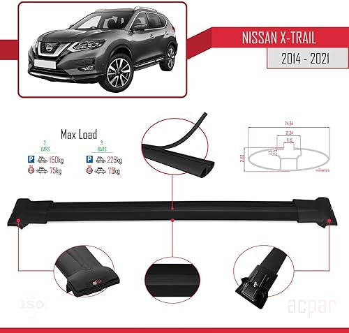 Miniatura 3 de Compatible with Nissan X-Trail 2014-2021 Car Roof Rack Cross Bar Fly Model Black