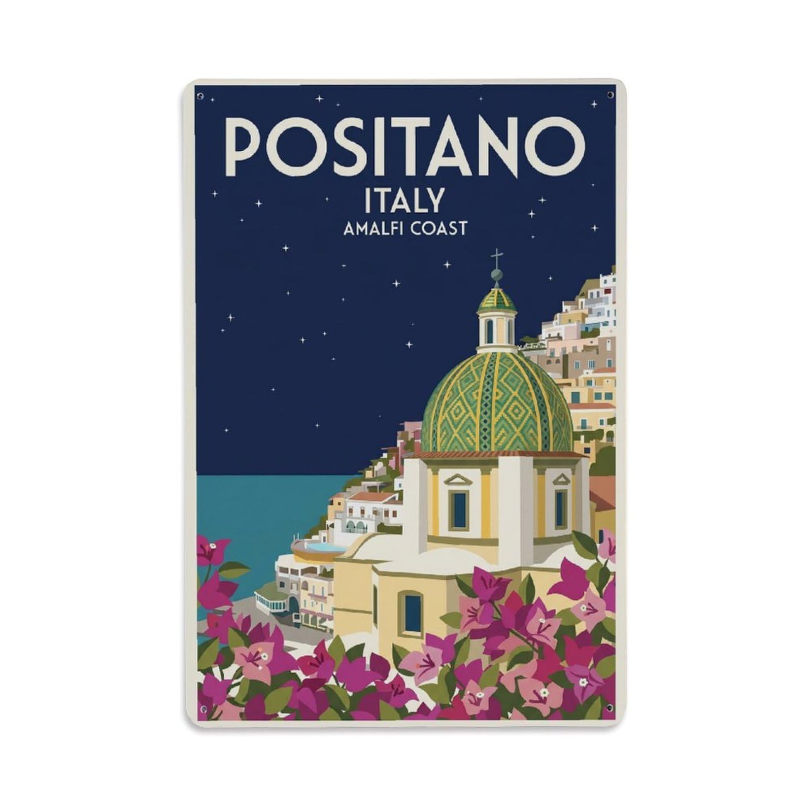 Vintage Travel Positano Italy Starlight Metal Tin Sign Plaque Wall Decor for Cafe, Club Bar, Office, Garden Metal Poster 8x12Inch