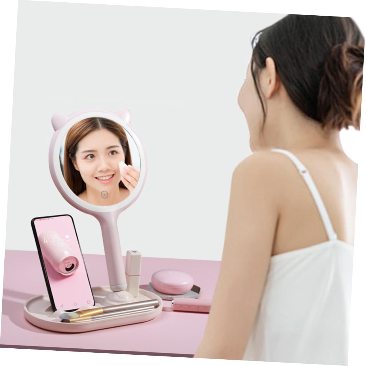 SOIMISS Touchscreen LED Kosmetikspiegel mit USB Ladefunktion Tragbar und Hochauflösend 1200mah Akku Elegantes Rosa Abs Material für Reisen und Make Up Anwendung
