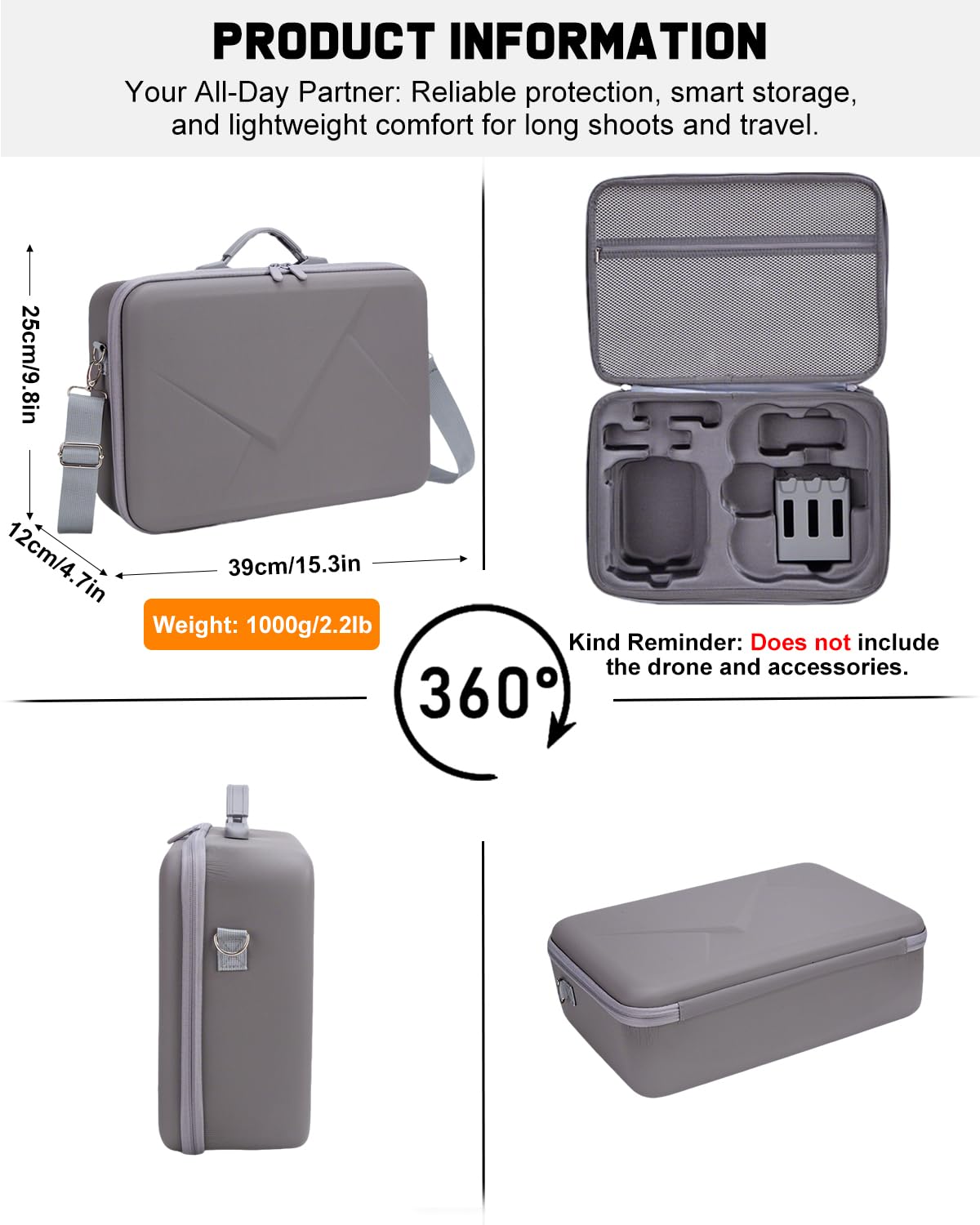 Custodia per DJI Avata 360 Fly More Combo con DJI RC 2 & Charging Hub, custodia rigida per drone e accessori, resistente agli urti, impermeabile