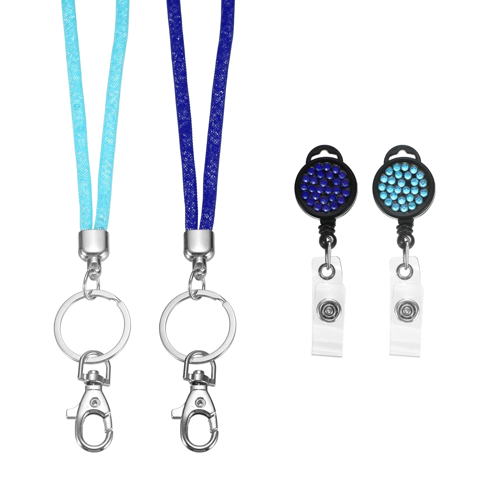 PATIKIL Rhinestones Lanyard for Women, 2 Pcs Sparkly Neck Lanyard Bling Keychain ID Holder with Retractable Badge Reel and Keyring for ID Card, Work Name Card, Light Blue/Dark Blue