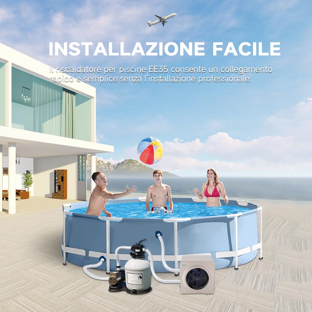 ECOPOOLTECH - Pompa di Calore Piscina Fuori Terra Fino a 40 m3, Riscaldatore Piscina Gonfiabile Pompa di Calore Piscina (Marrone-Max 5,4KW)
