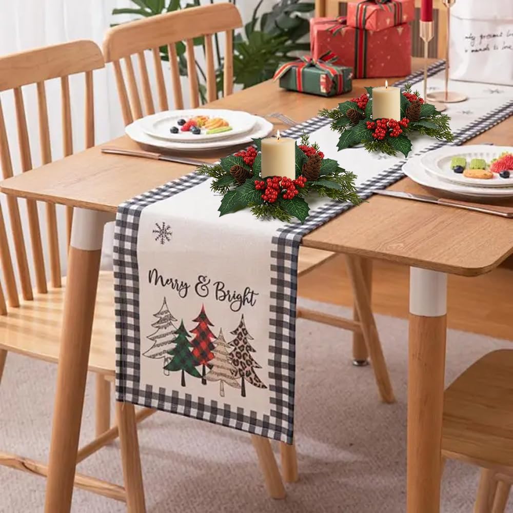 Christmas Candle Rings, 2pcs Mixed Berry Nut Wreaths 13.8” Candle Rings for X’mas Table Decor