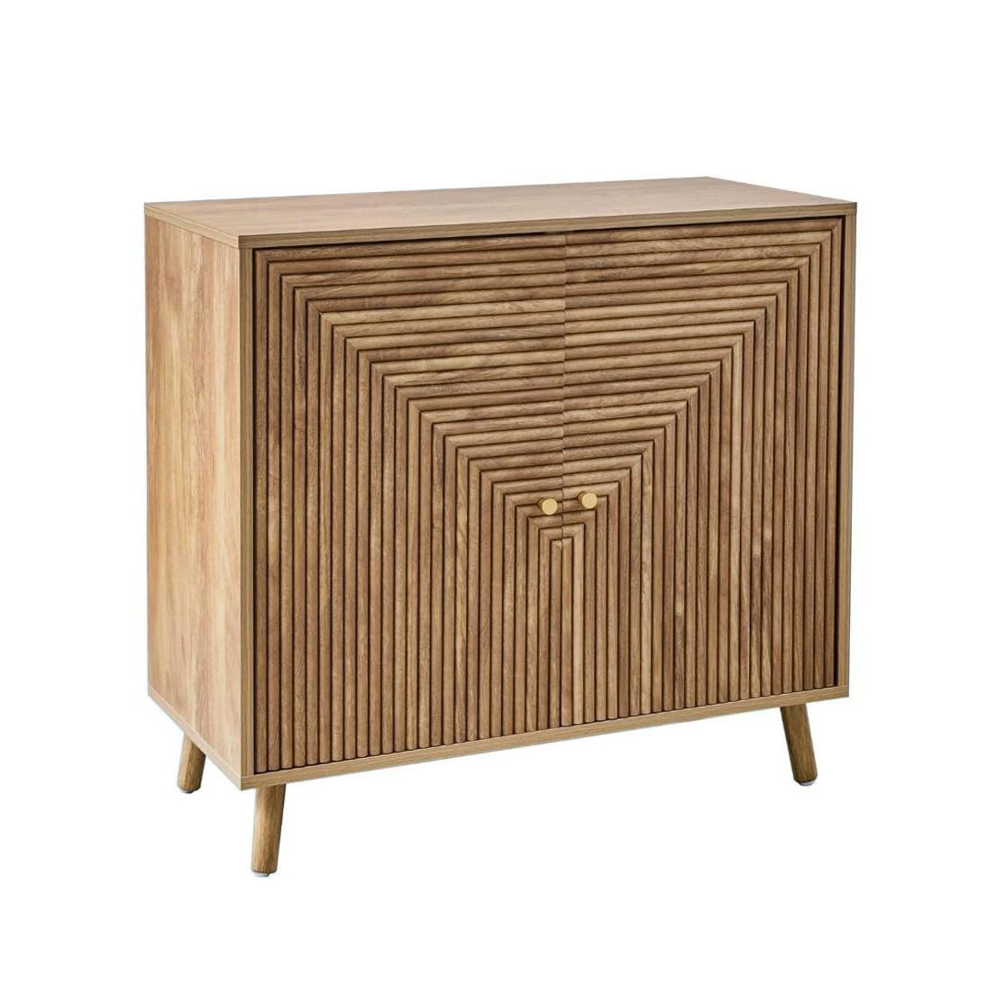 Calicosy Anrichte mit 2 Türen in L-Optik – goldene Knöpfe und Füße aus Holz, Eichendekor – Kollektion Eden – Aufbewahrungsmöbel – Wohnzimmer, Esszimmer – L 80 x T 39 x H 75 cm