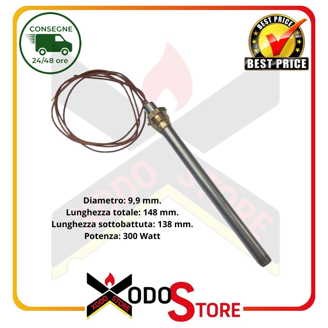 Candeletta, Resistenza accensione L. 148 mm Diam. 9,9 mm, 300 Watt. per stufe a pellet
