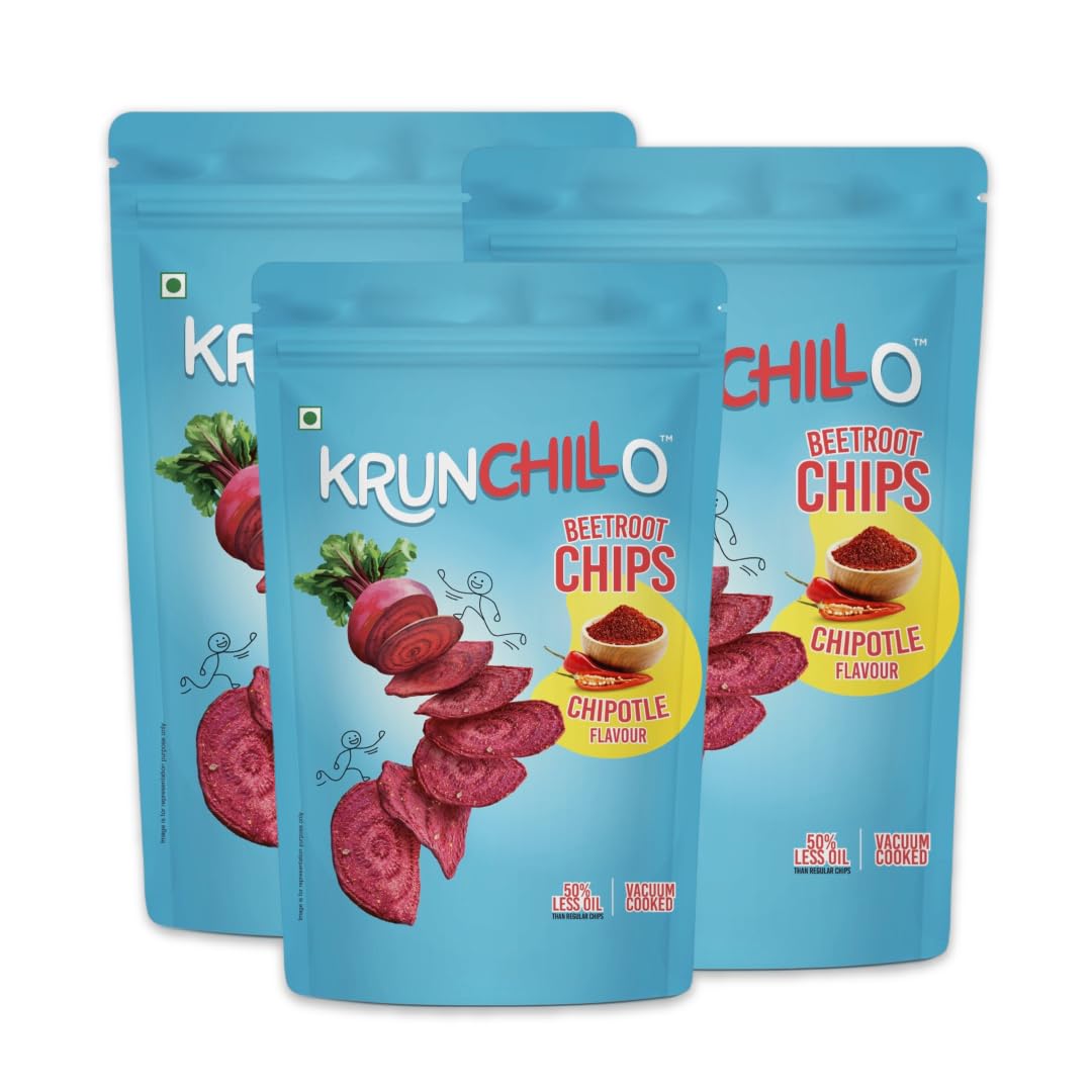 Beetroot Chips (Combo pack of 3) – Chipotle Flavour (3 Jumbo packs of beet Chipotle), 50% Less oil Vaccum Cooked