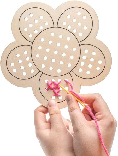 Baker Ross Flower Wooden Threading Kits - Pack of 4, Sewing Arts and Crafts, Craft For Kids (AT378) - 3