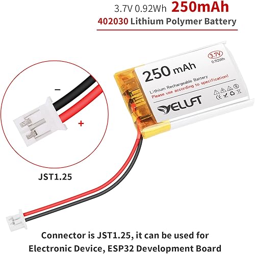 Miniatura 2 de 2pcs 3.7V 250mAh batería de polímero de litio 1S 1C 402030 baterías recargables con placa protectora y enchufe JST1.25 para dispositivo electrónico