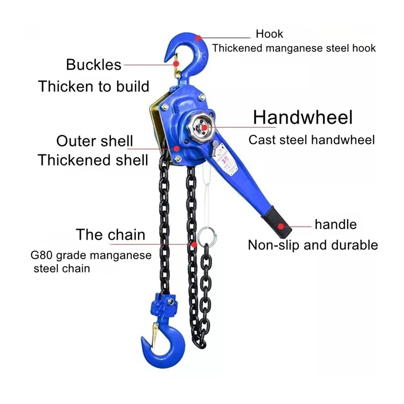 Handseilwinde, Hebelzug 0,75t 1t 2t 3t Hebelzug Heben Handzug Kettenspanner(0.75T 3M)