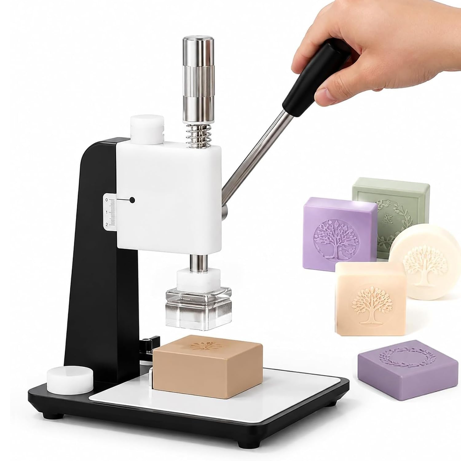 Máquina Manual para Prensar Jabón, Herramienta para Estampar Jabón Hecho A Mano, Profundidad Y Altura De Estampado Ajustables, Cabezales De Prensa Reemplazables, para Regalos Hechos A Mano Y