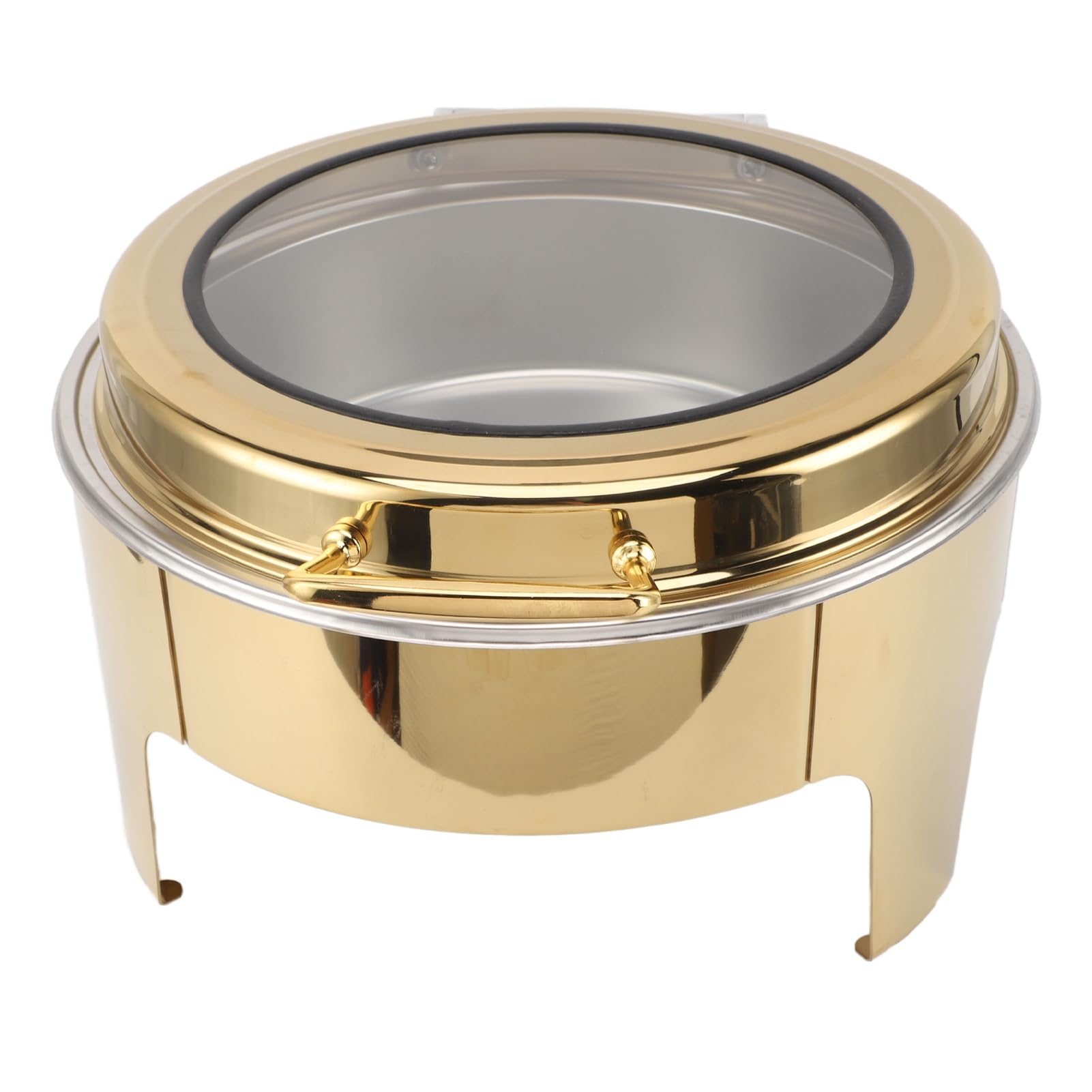 Fabater Plato Redondo de Acero Inoxidable para Buffet, Tapa Abatible de 90 Grados, Dorado, 6 Litros, Calentador de Alimentos con Alcohol para Catering Buffet, Espejo Pulido, Engrosado y Profundo (1